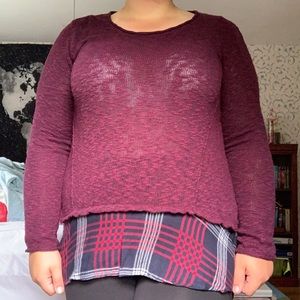 Maroon Crew Neck Tiered Sweater